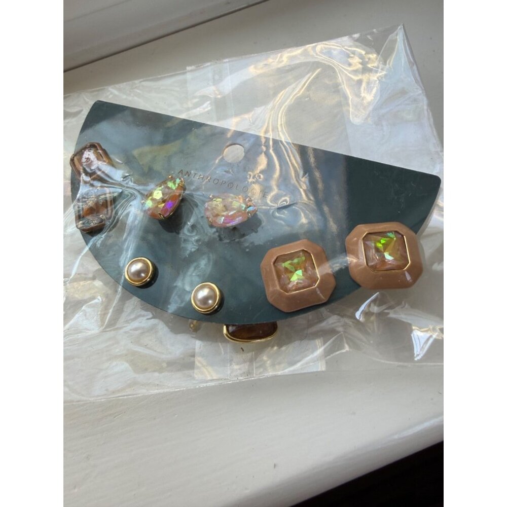 NWT Anthropologie Faceted Gem Earrings Set of 4 $88 - Picture 3 of 5